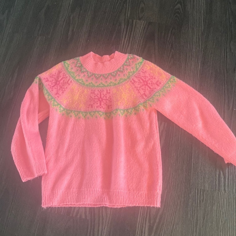 🍍pink, green and yellow half turtle neck sweater 🍍size medium 🍍B-2